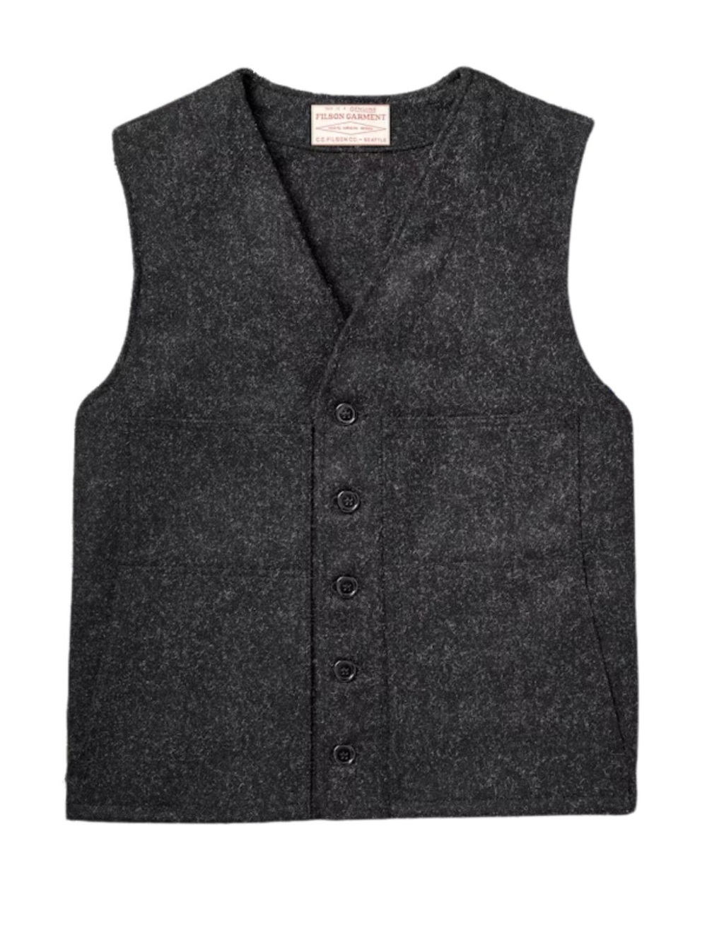 Filson Mackinaw Wool Vest Black 100% Virgin Wool Made in USA Size 44/L
